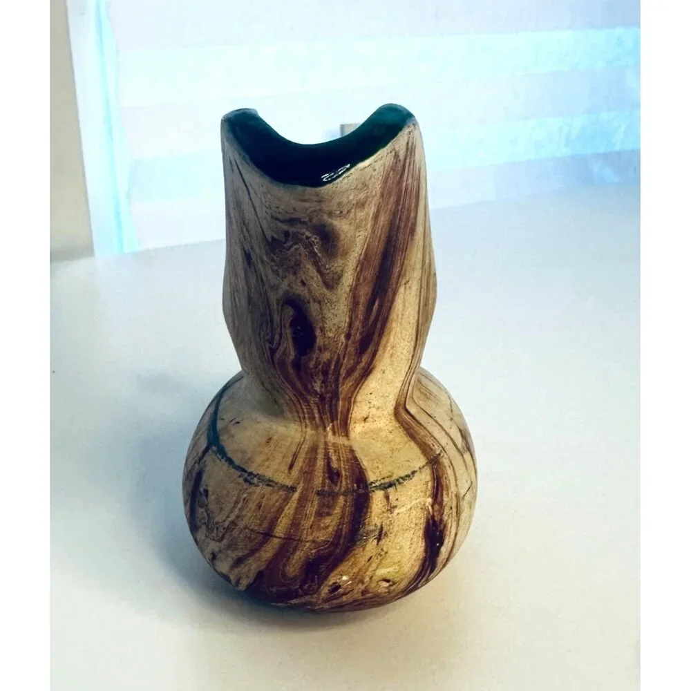 Vintage Rocky Mountain ROMCO Art Pottery Brown Swirl Pitcher Vase Green Interior